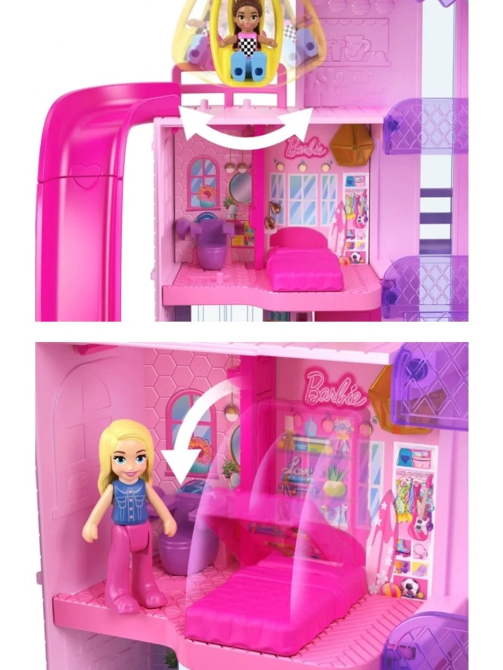 Poly Pocket Barbie Dream House Mini Playset Compact Dollhouse - Pink Mattel